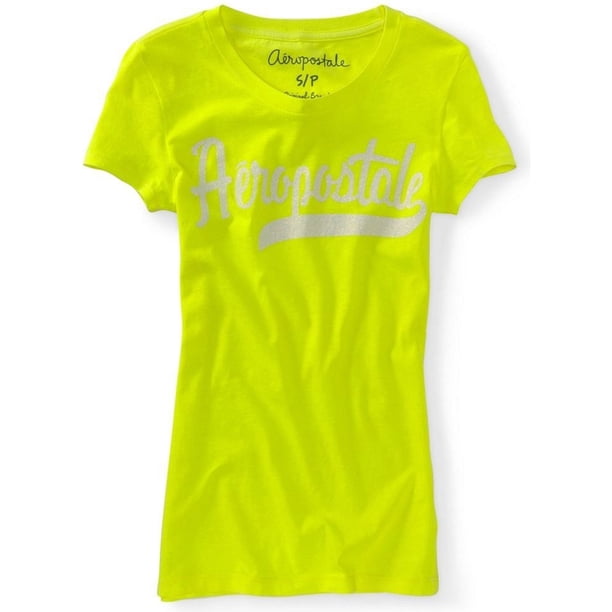 Aeropostale Sparkle Glittery Graphic playera para mujer, amarillo, pequeño