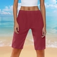 thumbnail image 3 of Ohufall Cotton Linen Shorts for Women Summer Relaxed Fit Breathable Beach Shorts with Pockets Fashion Casual Solid Elastic High Waist Side Split Short Pants, 3 of 6