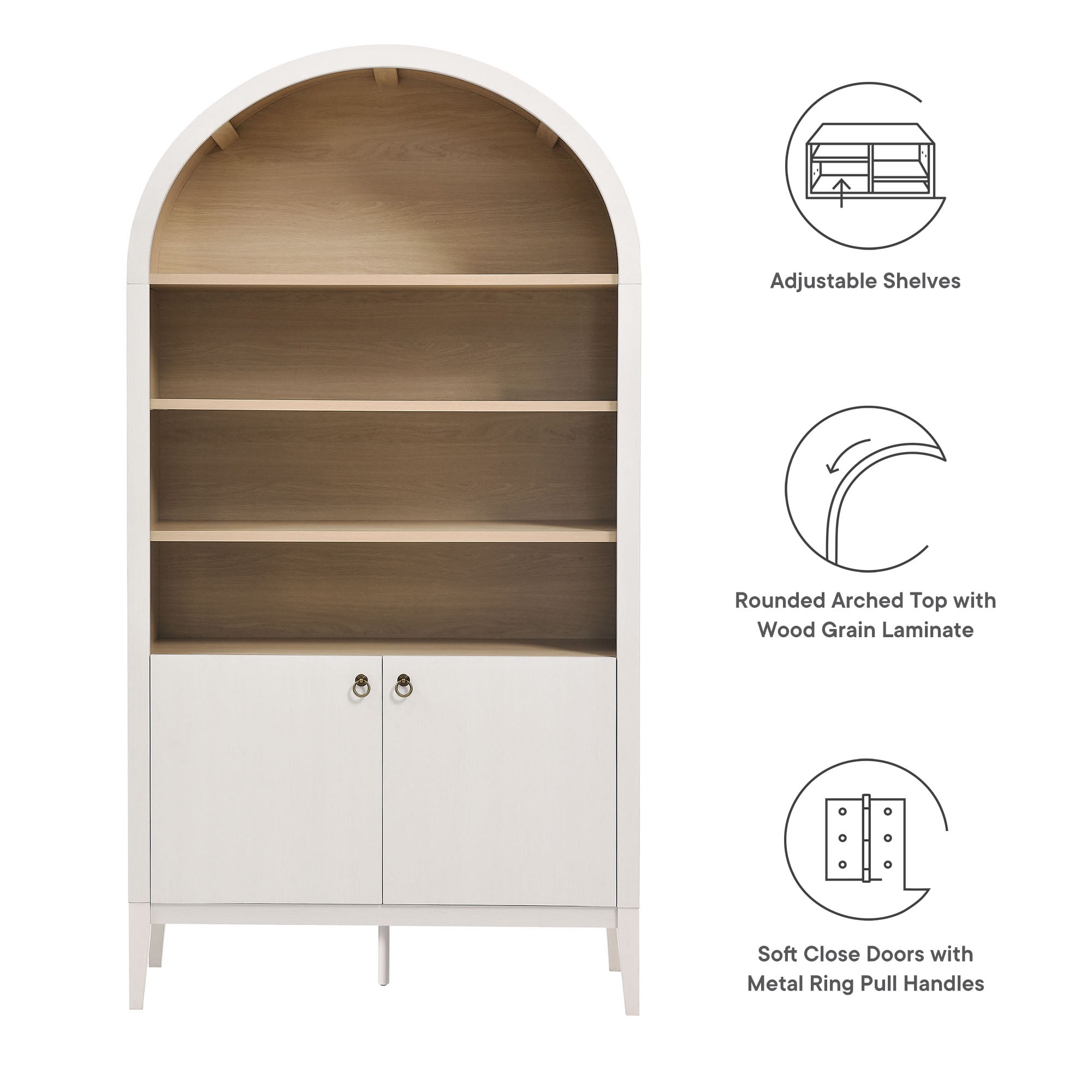 Nolan Storage Display Cabinet Bookshelf in Ivory