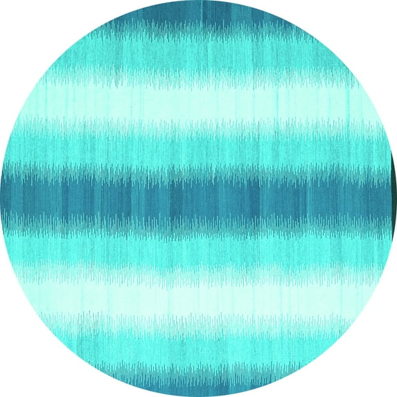 Ahgly Company Machine Washable Indoor Round Abstract Turquoise Blue Contemporary Area Rugs, 8' Round