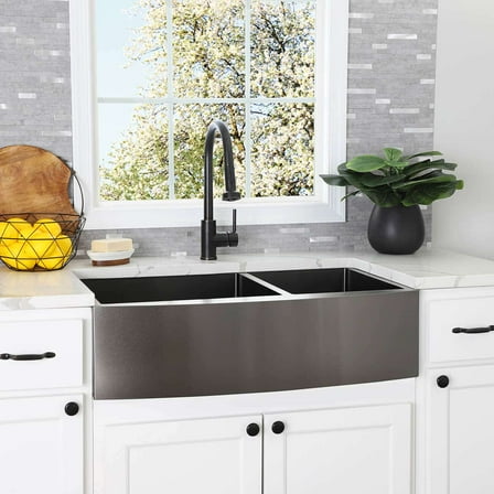 Stainless Steel 33 Inch Double Bowl Apron Front Farmhouse Kitchen Sink