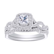1 Cttw Womens Princess Natural Diamond Twist Bridel Wedding Engagement Ring Band Set 14Kt Solid White Gold (I-J Color, I2-I3 Clarity, 1 Carat) Ring Size-4