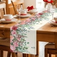 thumbnail image 5 of Watercolor Roses Table Runner - 36 Inch Long Spring Flowers Leaves Butterflies Light Beige Cotton and Linen Blended Dress Scarves Farmhouse Table Runner for Kitchen Dining, Coffee Table, 13" x 36", 5 of 8