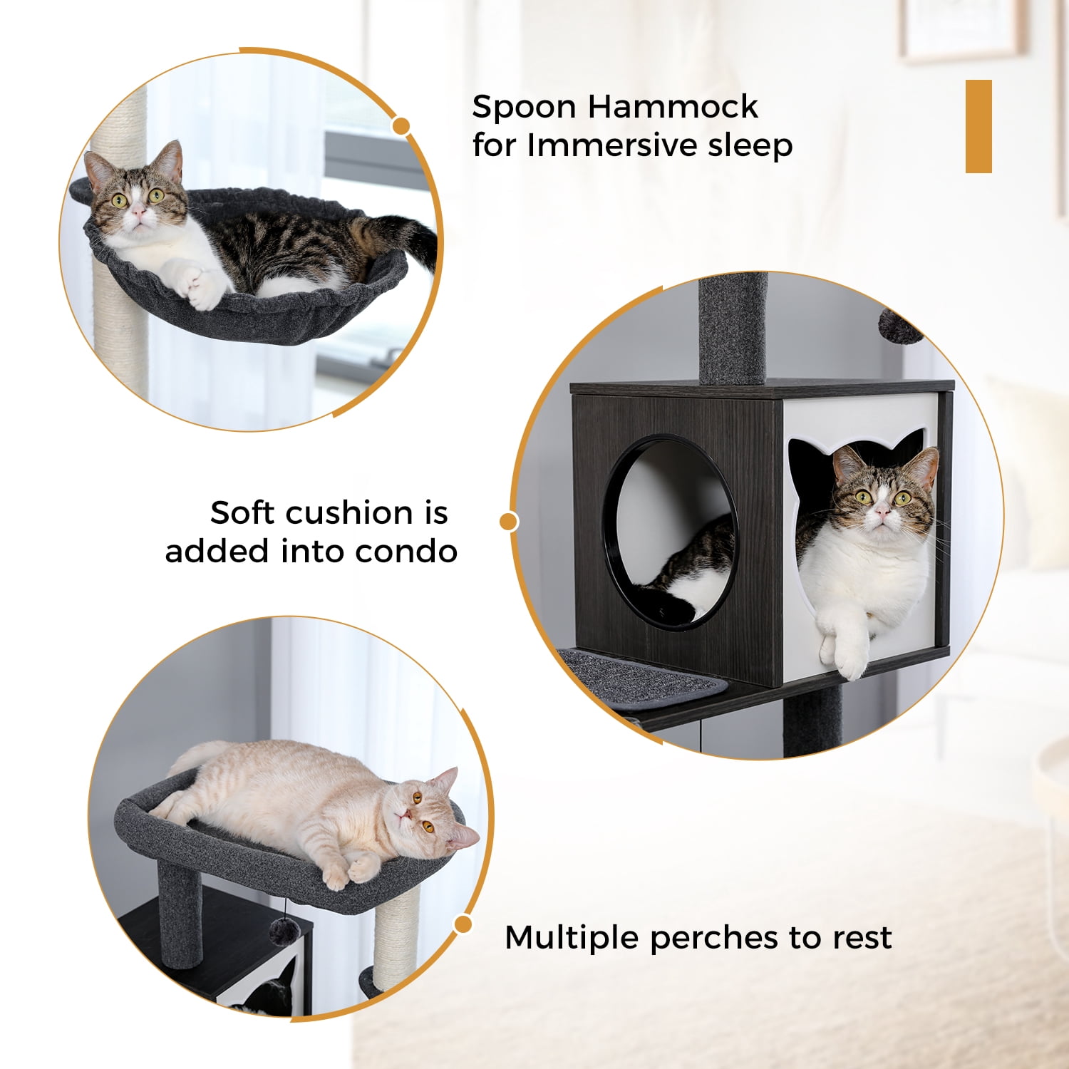 Pefilos 56" Modern Wood Cat Tree for Indoor with Litter Box Enclosure and Cat Condo, Large Cat Tree Tower, Black