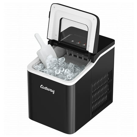 Costway - Portable Ice Maker Machine Countertop 26Lbs/24H Self-cleaning w/ Scoop - Black