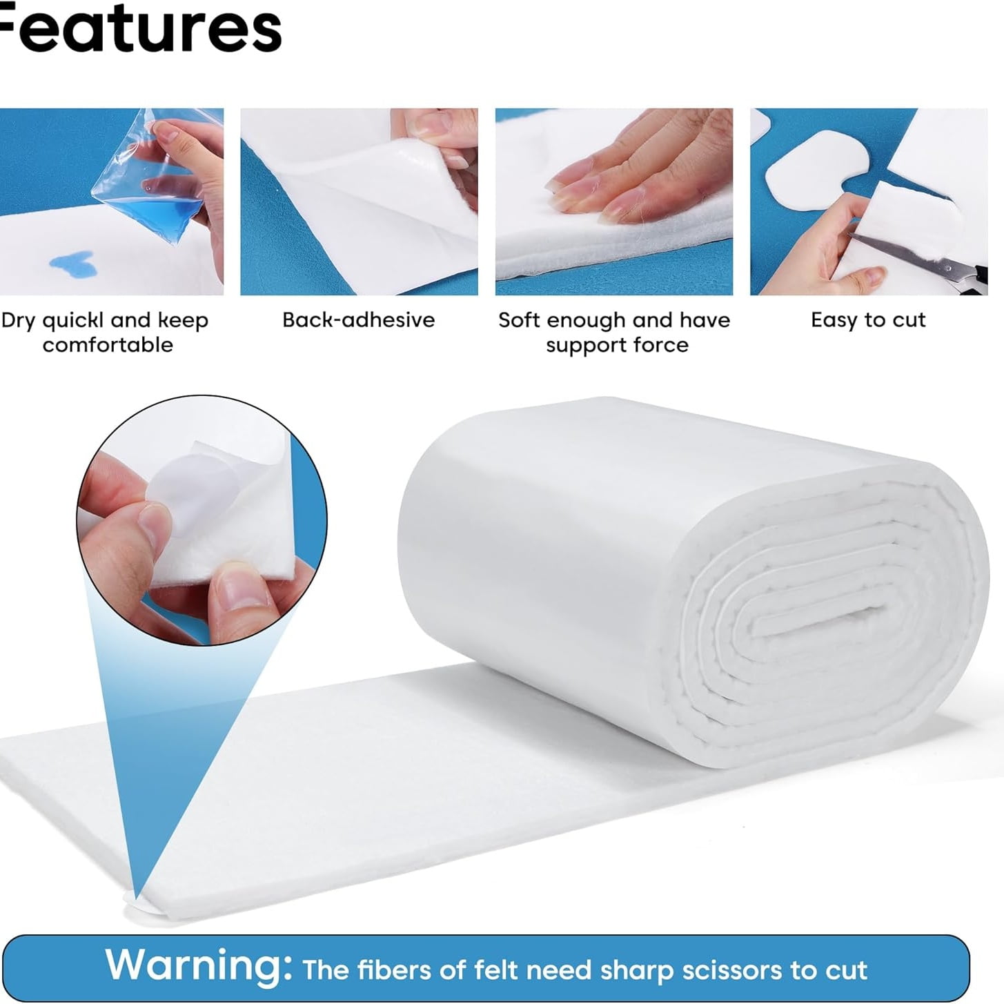 Adhesive Felt Roll with Adhesive Backing,Orthopedic Felt Roll 0.2" x 6" x 2.2yd,Felt Padding Roll for Sports Injured Areas, Ball of Foot Cushion, Blister Pads, Foot Pain, Splints and Casts Pad
