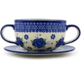thumbnail image 3 of Polish Pottery 18 oz Bouillon Cup with Saucer (Bleu-belle Fleur Theme) Hand Painted in Boleslawiec, Poland + Certificate of Authenticity, 3 of 6