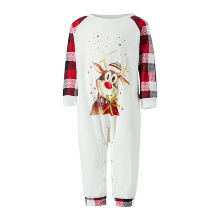 

Christmas Family Matching Pajamas Set Adult Kids Baby Pjs Deer Printed Tops+Plaid Pants Sleepwear Set