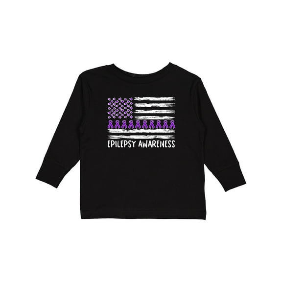 Inktastic Epilepsy Awareness Purple Ribbons and Flag Boys or Girls Long Sleeve Toddler T-Shirt