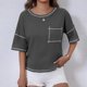 thumbnail image 5 of Camisetas Casuales de Mujer Nueva Camiseta de Manga Corta de Cuello U de Color Sólido de Verano, Poliéster, 5 of 7