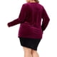 thumbnail image 3 of Blusa elegante de terciopelo acanalado para mujer de tallas grandes Agnes Orinda, de manga larga, color burdeos, talla 3X, 3 of 6