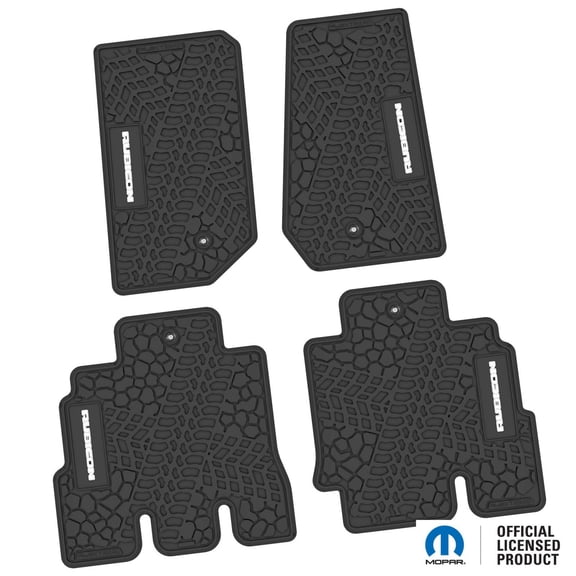 Flextread Floor Mats for 07-13 Jeep Wrangler JKU 4-Door - Mopar Licensed Factory Fit - Black w/ White Rubicon Insert - 100% Made in USA