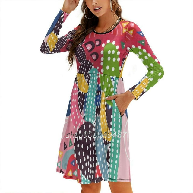 Robe Évasée à Nœud d'Été Mode Grande Taille Robe Ample Rose Cactus Succulentes Été Vert Bleu