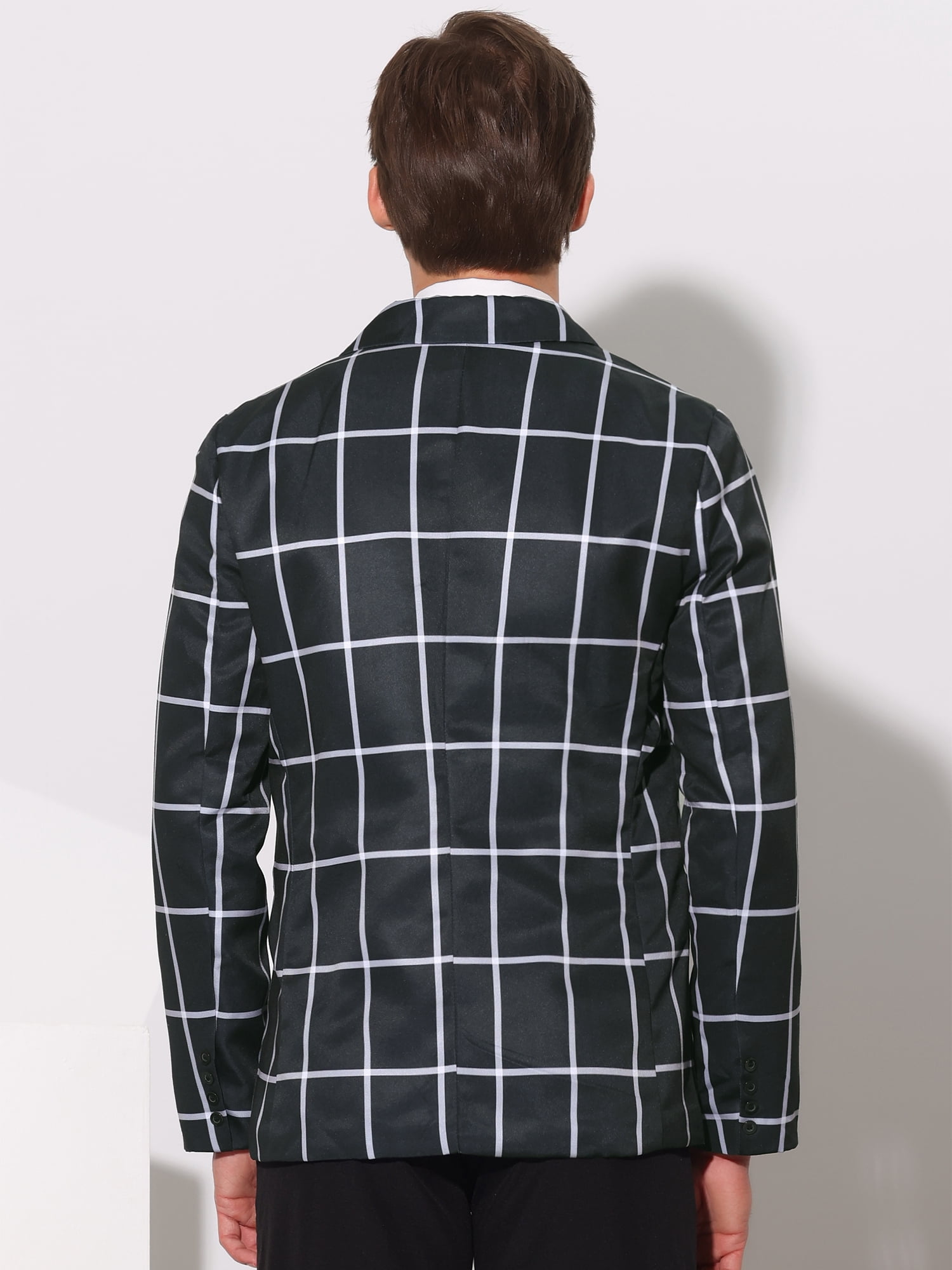 Unique Bargains Men's Plaid Contrasting Color Notch Lapel Two Button Blazer XL Black