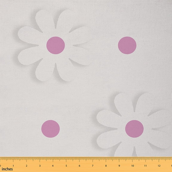 Homewish Cute Flower Daisy Fabric by the Yard 1 Yard,Geometric Polka Dot Home Decor Fabric by the Yard,Pink White Sewing Fabric For Girls,Luxury Bedroom Decor