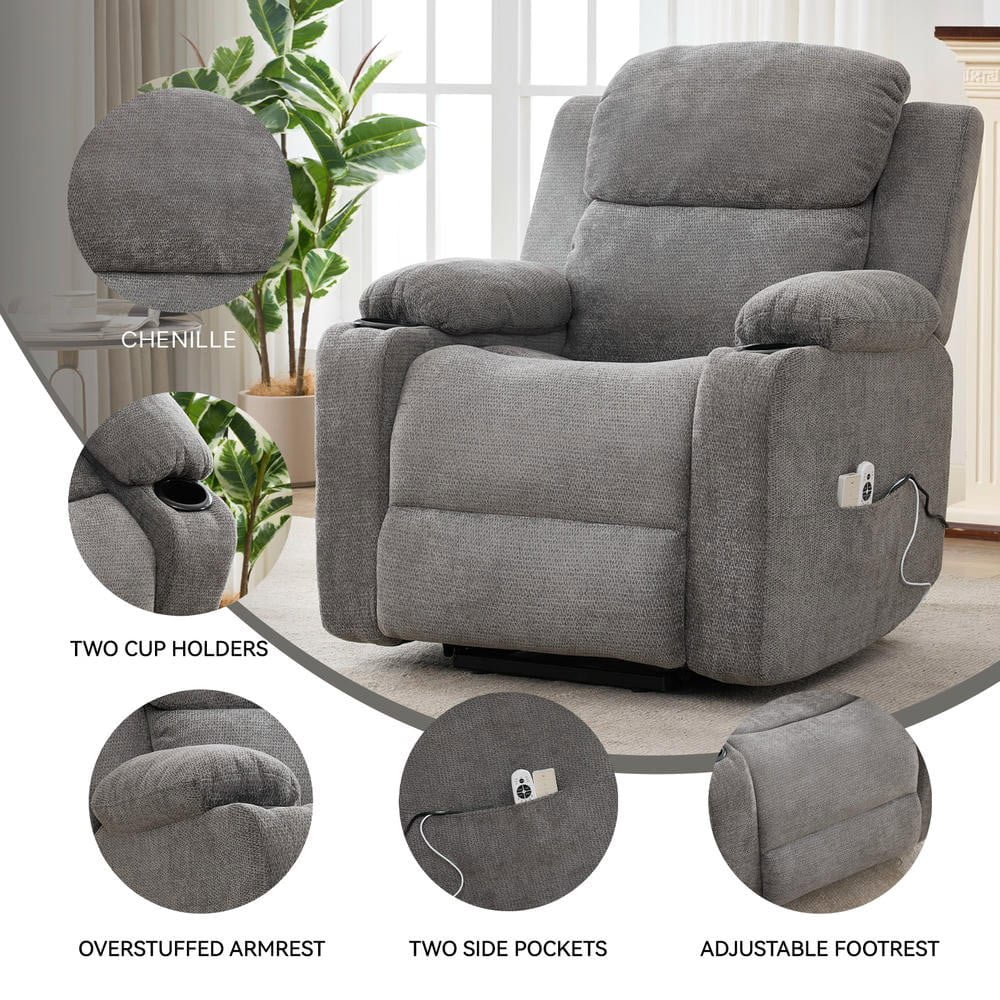 Resenkos 350LBS Gray Power Lift Recliner for Elderly, Infinite Position with 8-Point Massage & Heating