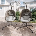 thumbnail image 3 of Gotland 2 Piece Textilene Hanging Swing Chair, Foldable Egg Chair with Stand, Heavy Duty Sturdy Frame & UV Resistant Soft Cushion, Indoor Outdoor Patio Balcony Bedroom Leisure Chair, Cream D2, 3 of 8