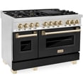 thumbnail image 5 of ZLINE Autograph Edition 48 in. 6.0 cu. ft. Legacy Dual Fuel Range with 7 Burner Gas Cooktop and 2 Electric Ovens in Stainless Steel with Black Matte Doors and Polished Gold Accents (RAZ-BLM-48-G), 5 of 7