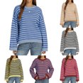 thumbnail image 6 of JUUNthy Sweater for Womens, Round Neck Striped Pullover Long Sleeve Loose Casual Knitted Tops Black M, 6 of 14