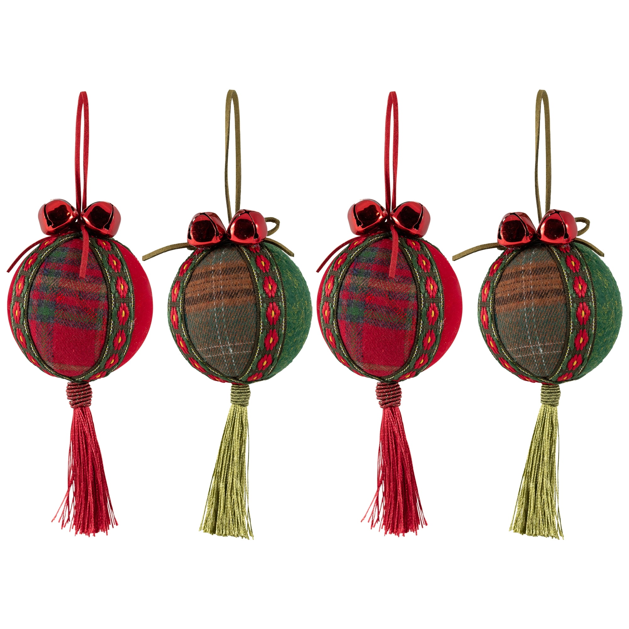Northlight Jingle Bell Plaid Christmas Ball Ornaments - 2.75" - Set of 4 - Red and Green
