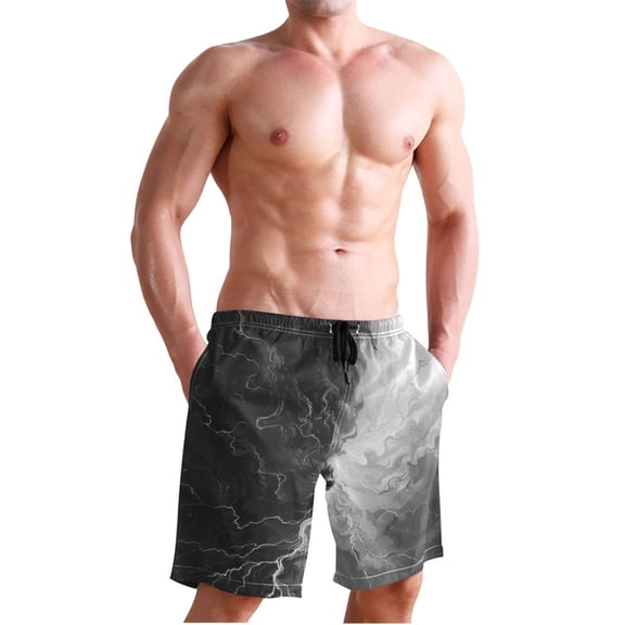 Dailycode Men's Quick Dry Swim Trunks Beach Shorts Casual Summer Board Shorts with Pockets, Black and White Tie Dye