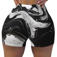 thumbnail image 2 of Rateoe Fluid Black White Paint Swirls Printed Power Workout Shorts for Women Tummy Control Squat Proof Ribbed Thick Seamless Scrunch Active Short-Large, 2 of 8