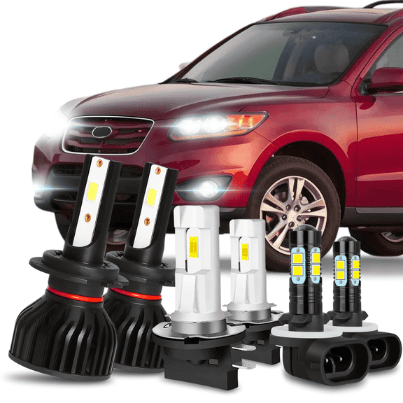 Fit for Hyundai Santa Fe 2009-2012 White LED Headlight Bulbs High Low Beam Fog Light 6x Bulbs