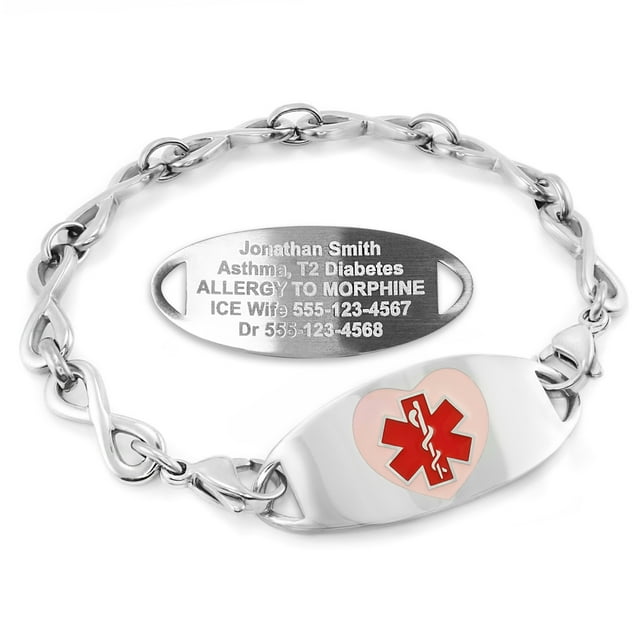 MedicEngraved Bracelet d'Alerte Médicale Personnalisé en Acier Inoxydable - Maillon Infini 6 mm