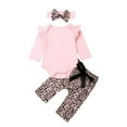thumbnail image 3 of Newborn Baby Girls Clothes Set Pink Long Sleeve Ruffles Tops T-shirt+Leopard Prinetd Pants Headband Outfits Baby Girls Fall Set, 3 of 5