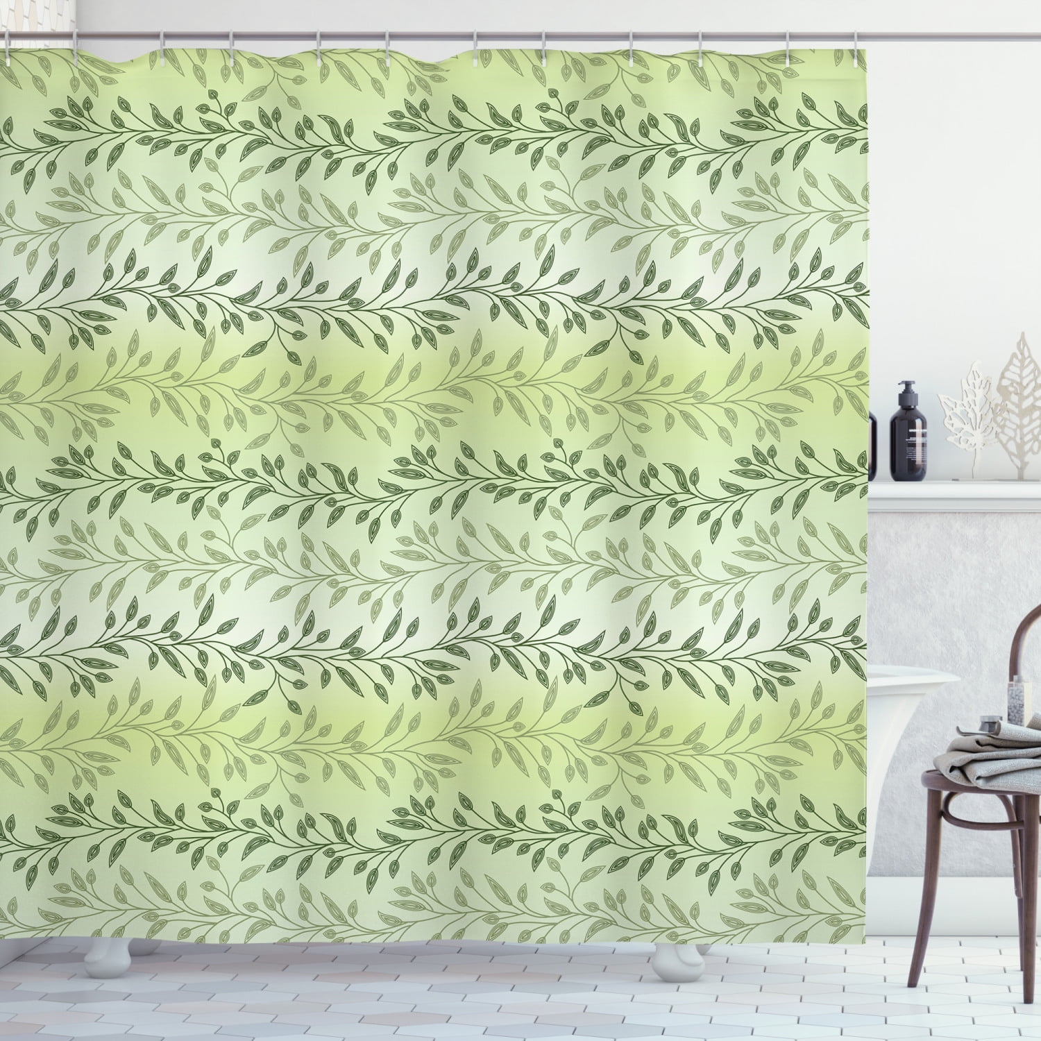 Leaves Shower Curtain, Foliage Leaves Pattern with