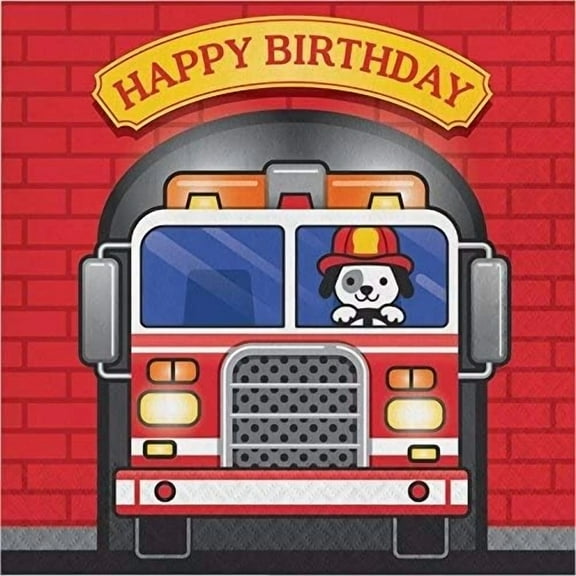 Flaming Fire Truck Firefighter Kids Birthday Party Paper Luncheon Napkins