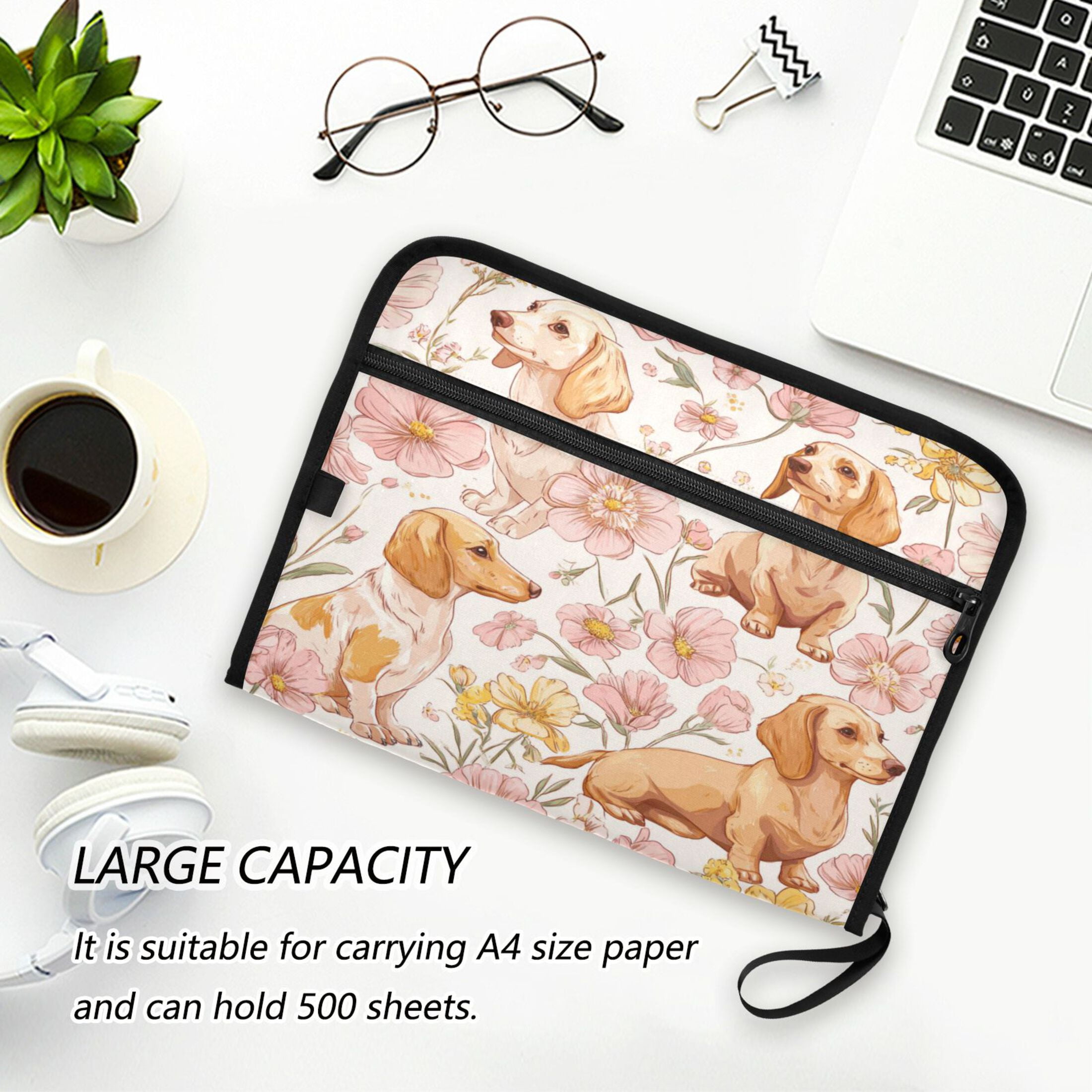 Folder Waterproof A4 Size File Folder Home Work Office Categorized Storage File Manager 13 Individual Pockets Lovely Cartoon Dachshund Dogs