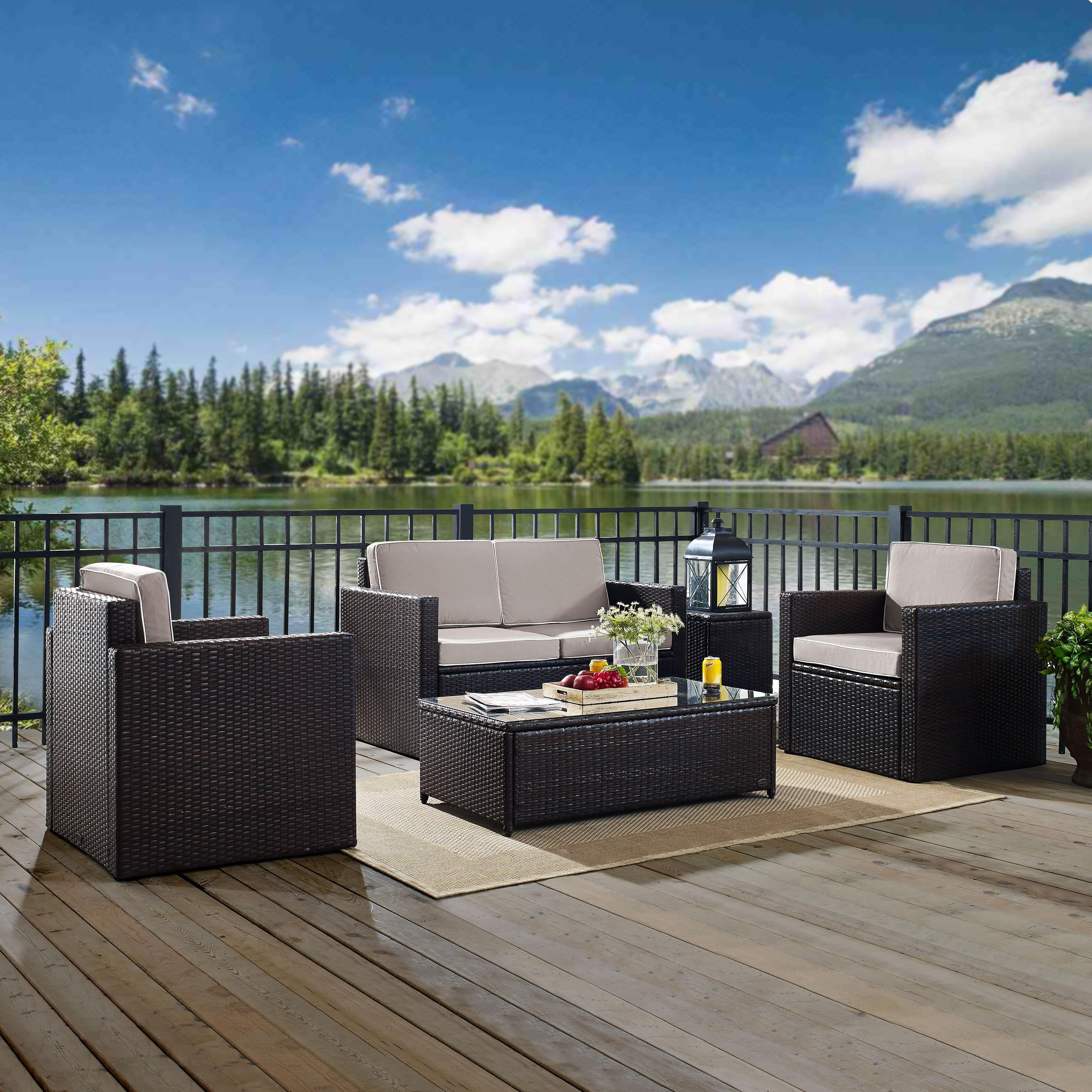 Crosley Furniture Palm Harbor 5Pc Outdoor Wicker Conversation Set Gray/Brown - Loveseat, Side Table, Coffee Table, & 2 Arm Chairs