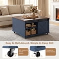 thumbnail image 3 of Walsunny Lift Top Coffee Table with Hidden Storage, Farmhouse Coffee Table with Adjustable Storage Shelves & Wheels Blue, 3 of 10