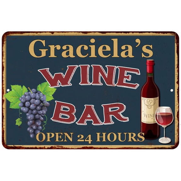 Graciela's Green Wine Bar Sign Wall Decor 8 x 12 High Gloss Metal 208120043912