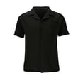 thumbnail image 4 of lkfuzj Men's Casual Solid Color Cuban Collar Turn-down Collar Shirt Short Sleeve Cardigan Blouse Soft Summer Gentlemen's Tops Charming 2024 Mens Tops Black, 4 of 6