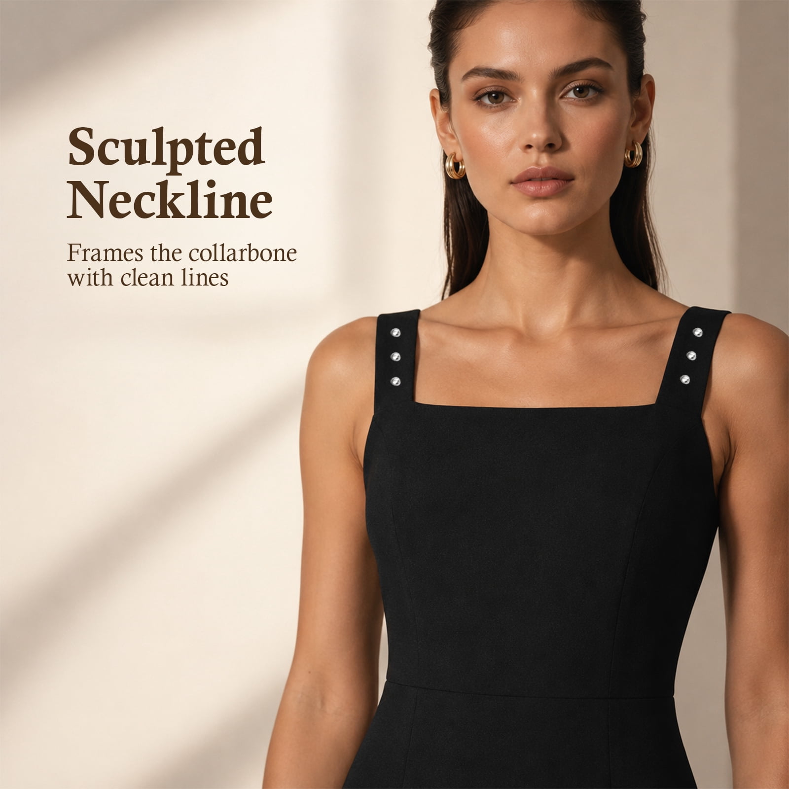 Alvantor Summer Dresses for Women, Sleeveless Square Neck Fit and Flare Midi Dress, Black