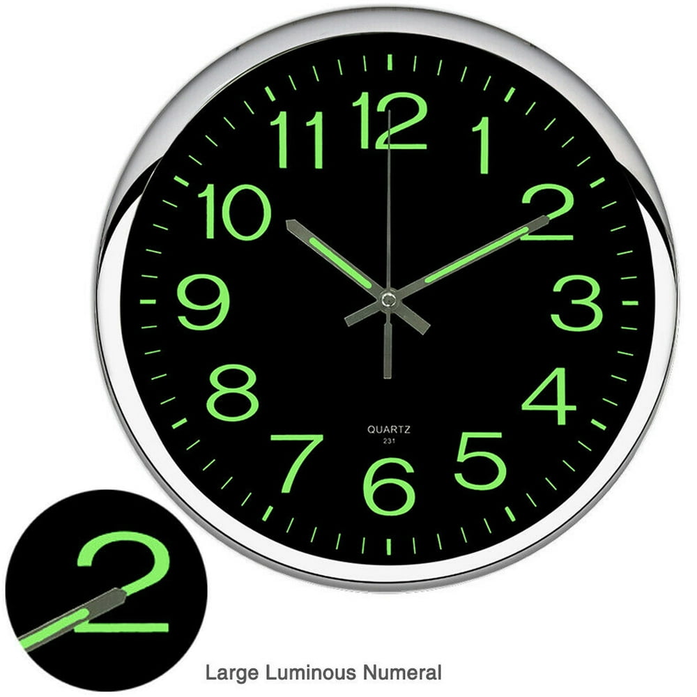 12'' Modern Large Luminous Quartz Wall Clock Nonticking Glow In The Dark Silent