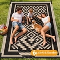 thumbnail image 4 of Kohree Outdoor Plastic Straw Rug 9'x12' ,Waterproof Mat with 4 Corner Loops Indoor Outdoor for RV,Camping,Deck,Balcony (Diamond pattern-Black & Brown), 4 of 10
