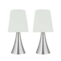 Aspen Creative 40173-12, Two Pack Set – 12" High Transitional Metal Accent Table Lamp, Satin Nickel Finish and Empire Shaped Lamp Shade in White, 6" Wide