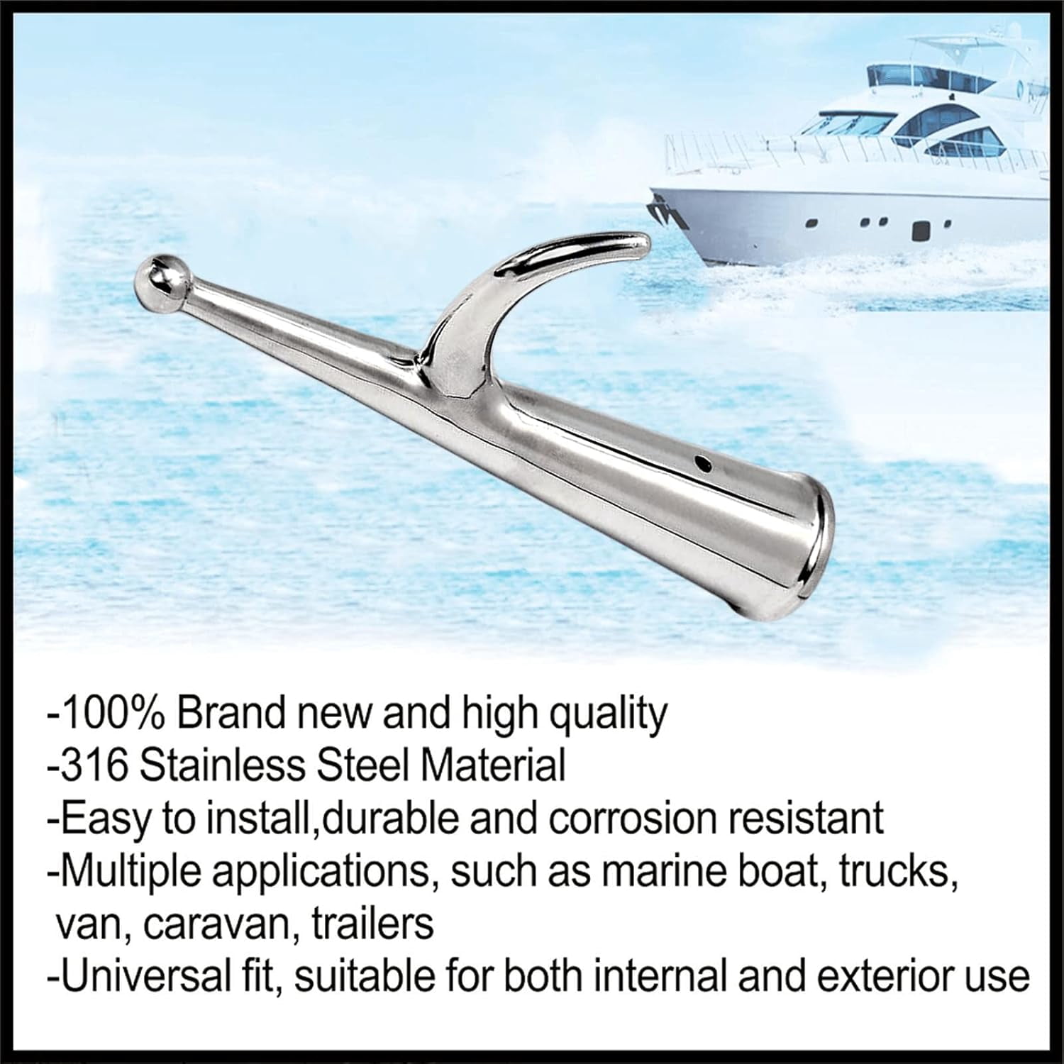 ABCISI Marine Grade 316 Stainless Steel Replacement Hook，Boat Hook Raft Boat Head End Kayak Watercraft Yacht Accessories Raft(28mm)