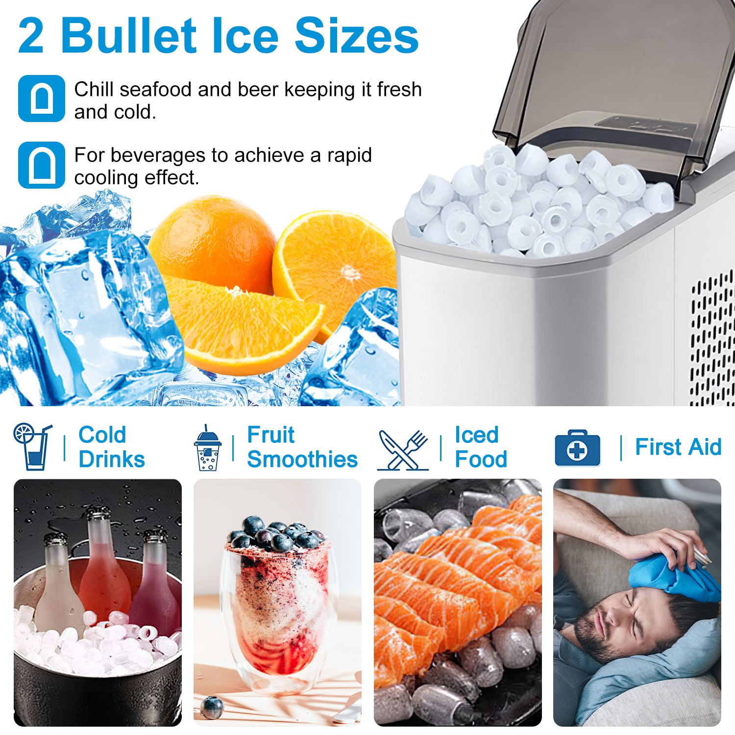 Moclever Electric Ice Maker Machine, Countertop Ice Maker Self-Cleaning Max 33LBS/24Hrs with Ice Scoop Basket for Home Office Party, White