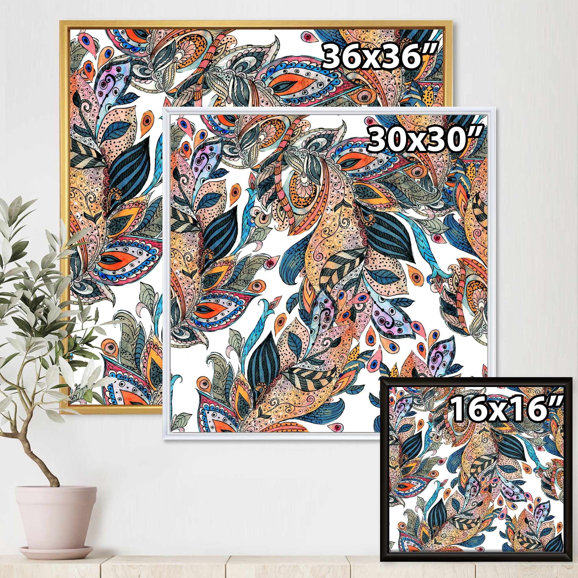 Floral Seamless Abstract Texture Pattern 36 in x 36 in Framed Painting Canvas Art Print, by Designart