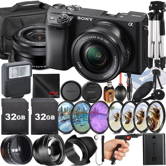 Sony A6400 Mirrorless Camera with 16-50mm Lens SanDisk 32GB Memory Card Tripod SV Premium Accessory Bundle (International Model)