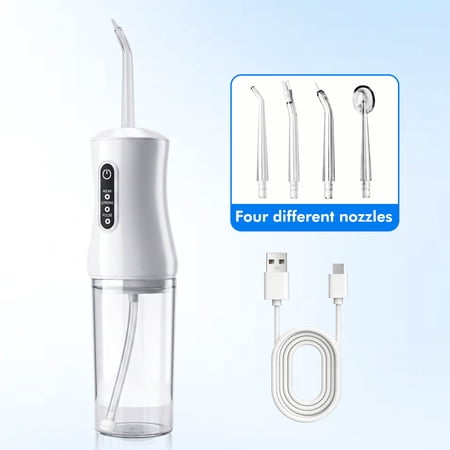 Portable Water Flosser with 4 Replaceable Jet Tips (Classic, Orthodontic, Periodontal, Tongue Cleaner), 220ml Water Tank, 1400-1800 Pulsations/Min – For Daily Oral Care at Home