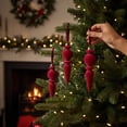 thumbnail image 5 of Wine Red Large Christmas Ornaments 6 Pack 17cm Irregular Flocked Tree Hanging Decor, Holiday Party Supplies, 5 of 6