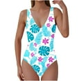 thumbnail image 2 of BiZtdJrK Tummy Control Swimwear for Women Floral Print V Neck One Piece Bathing Suit Open Back Fashion Hawaiian Beach Swimsuit with Chest Pad Multicolor XXL, 2 of 6