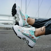 Roller Skates for Women Men, Shoes with Wheels for Girls, Kick Rollers Shoes Retractable for Boys, Adult Parkour Quad Roller Shoes, Inline Skates Childrens Outdoor Skates