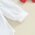 thumbnail image 6 of Musuos Baby Girls Autumn Outfit Sets 3 6 12 18M White Long Sleeve Letter Print Romper + Heart Print Flared Pants + Headband, 6 of 9