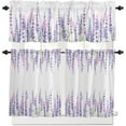 thumbnail image 2 of Kitchen Curtains and Valances Set, Lavender Summer Purple Flower Floral Short Rod Pocket 3 Pieces Window Curtain Set for Bedroom, Bathroom, 36 Inch Long, 2 of 5